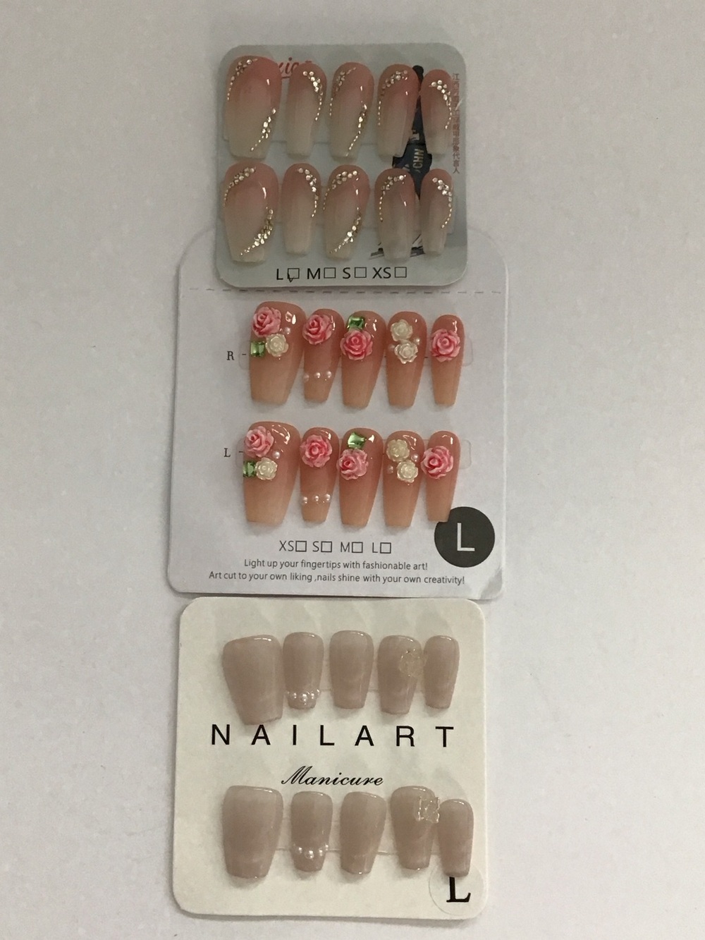 Nude Press-On Nail 3 Set Bundle - Floral Pink